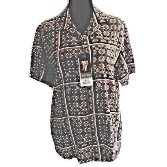 Denim & Flower Viscose Short Sleeve Shirt Button Up Geometric Multicolor/Size M - Picture 11 of 11